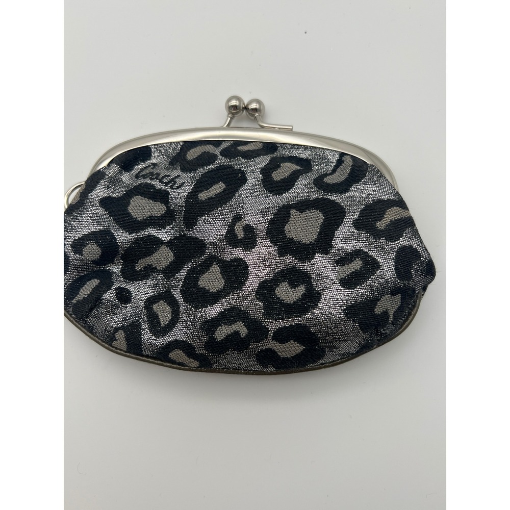 COACH Coin Purse OS Black Silver EUC Y2K Ocelot Leopard Metallic Bow Kiss Lock - Picture 4 of 8